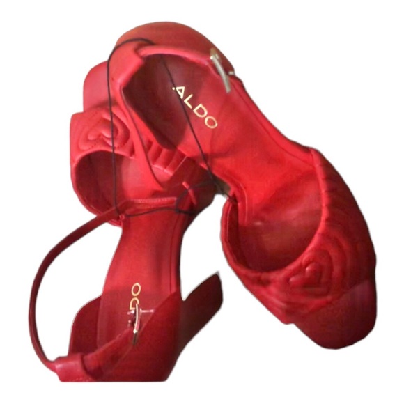 Aldo red quilted‎ heart platform Ankle strap puffy platform heel sandals size 10 - Picture 10 of 16